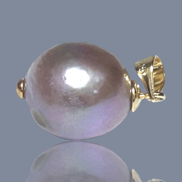 Huge Baroque 13.6 x 15mm Keshi Silver Purple Pink Cultured Pearl Pendant