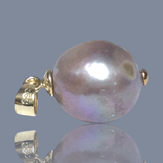 Huge Baroque 13.6 x 15mm Keshi Silver Purple Pink Cultured Pearl Pendant