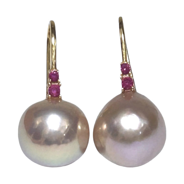 Legitimate 11 - 11.3mm Peach Pink Edison Cultured Pearl Dangle Earrings