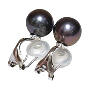 5A Round 10 - 10.5mm Purple Black Pinkish Edison Pearl Clip-On Earrings