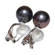 5A Round 10 - 10.5mm Purple Black Pinkish Edison Pearl Clip-On Earrings