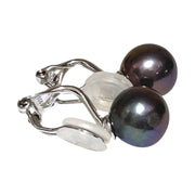 5A Round 10 - 10.5mm Purple Black Pinkish Edison Pearl Clip-On Earrings