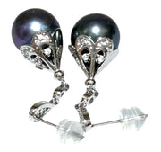 Round Edison 10-10.5mm Purple Black Blue Cultured Pearl Dangle Earrings