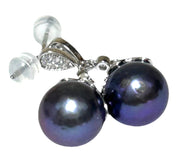 Round Edison 10-10.5mm Purple Black Blue Cultured Pearl Dangle Earrings