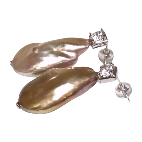 Baroque 16.8x25.4mm Purple Pink Rainbow Jumbo Pearl Earrings