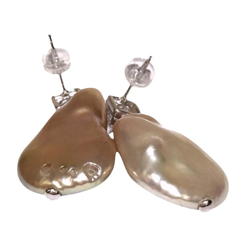 Baroque 16.8x25.4mm Purple Pink Rainbow Jumbo Pearl Earrings