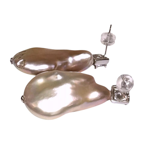 Baroque 16.8x25.4mm Purple Pink Rainbow Jumbo Pearl Earrings
