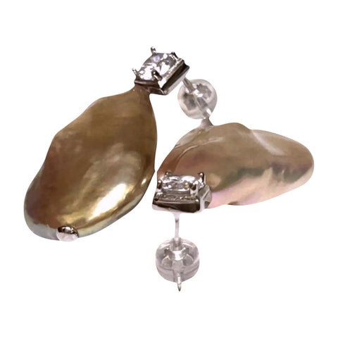 Baroque 16.8x25.4mm Purple Pink Rainbow Jumbo Pearl Earrings