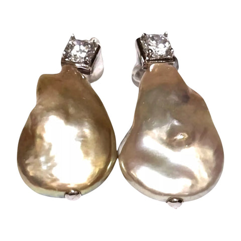 Baroque 16.8x25.4mm Purple Pink Rainbow Jumbo Pearl Earrings