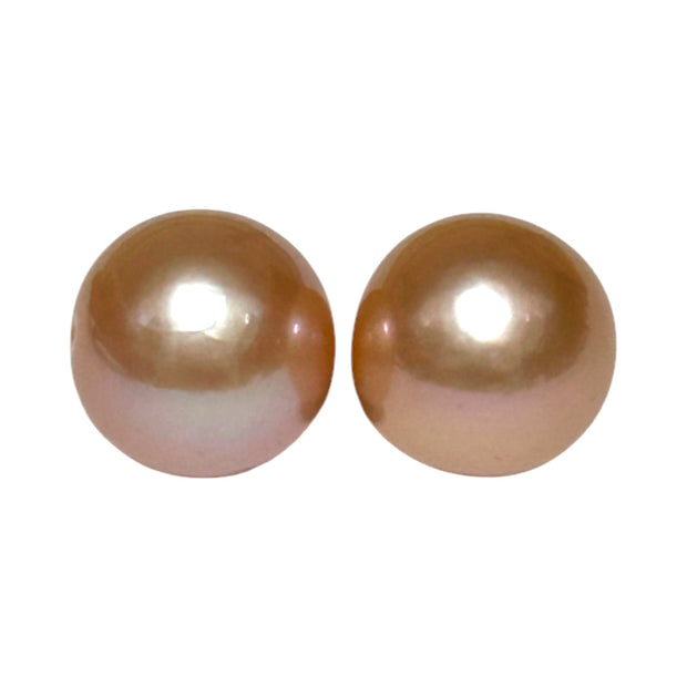 Huge A Pair 13 x 13.3mm Purple Pink Keshi Oval Round Cultured Pearls