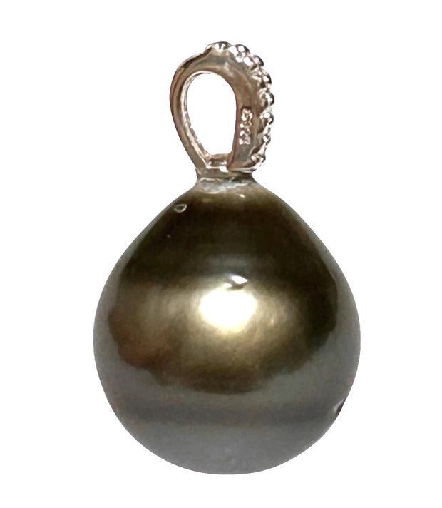 Oval 12.1 x 12.3mm Tahitian Sea Peacock Black Green Pearl Pendant