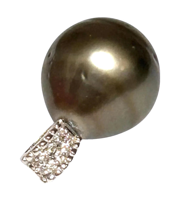 Oval 12.1 x 12.3mm Tahitian Sea Peacock Black Green Pearl Pendant