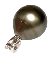 Oval 12.1 x 12.3mm Tahitian Sea Peacock Black Green Pearl Pendant