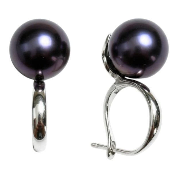 Delicate 10 - 10.5mm Edison Purple Black Pinkish Pearl Clip-On Earrings
