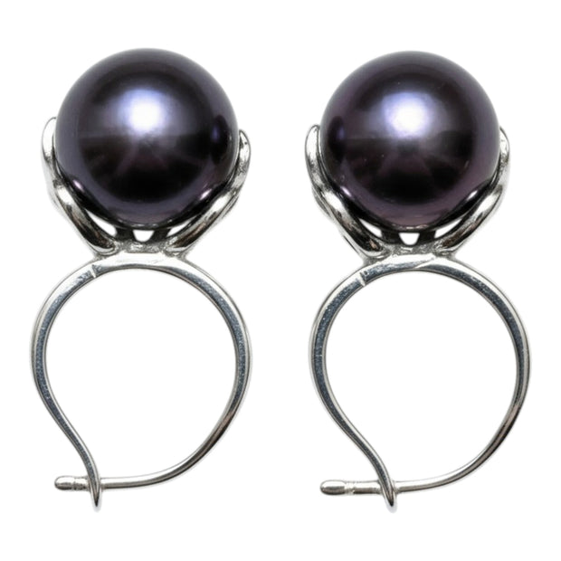 Delicate 10 - 10.5mm Edison Purple Black Pinkish Pearl Clip-On Earrings