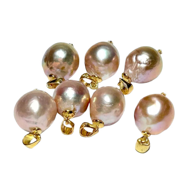 Great Luster 12 x 14mm Purple Pink Rainbow Keshi Cultured Pearl Pendant