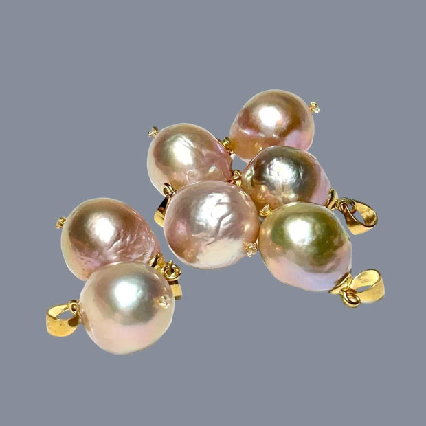 Great Luster 12 x 14mm Purple Pink Rainbow Keshi Cultured Pearl Pendant