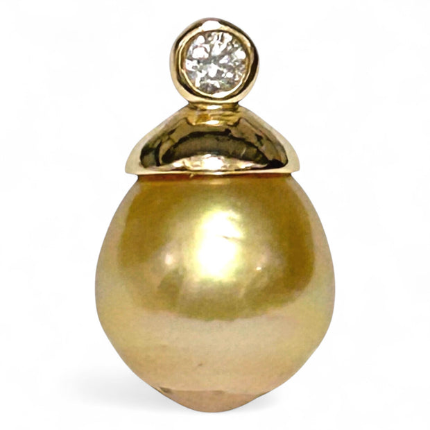 Exquisite 11.2 x 13.5mm Deep Golden Philippines Sea Pearl Pendant