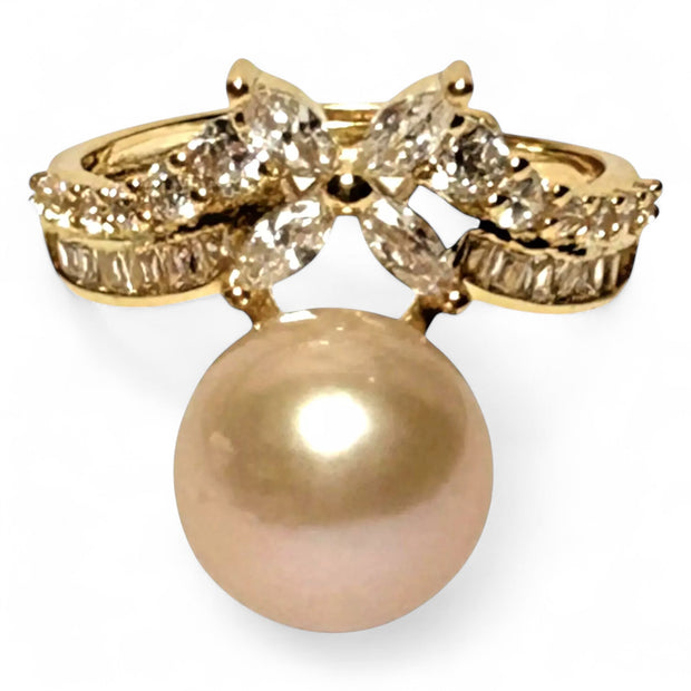 Cocktail 10-10.5mm Peach Pink Edison Round Pearl Ring Size 6.5