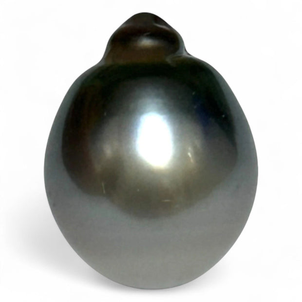 Oval Drop 13.8 x 17.7mm 21.6 Carats Tahitian Sea Peacock Mid-Gray Pearl