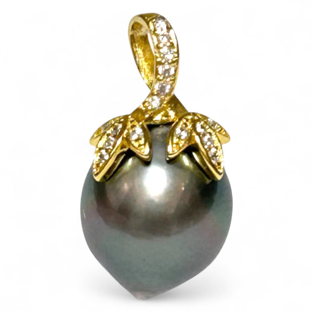 Baroque 11.2 x 12.3mm Tahitian South Sea Peacock Gray Pearl Pendant