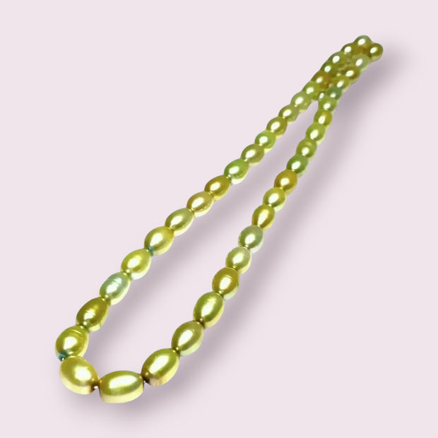 Smooth Oval 7 x 8.5mm Champagne Green Cultured FW Pearl 16" Strand