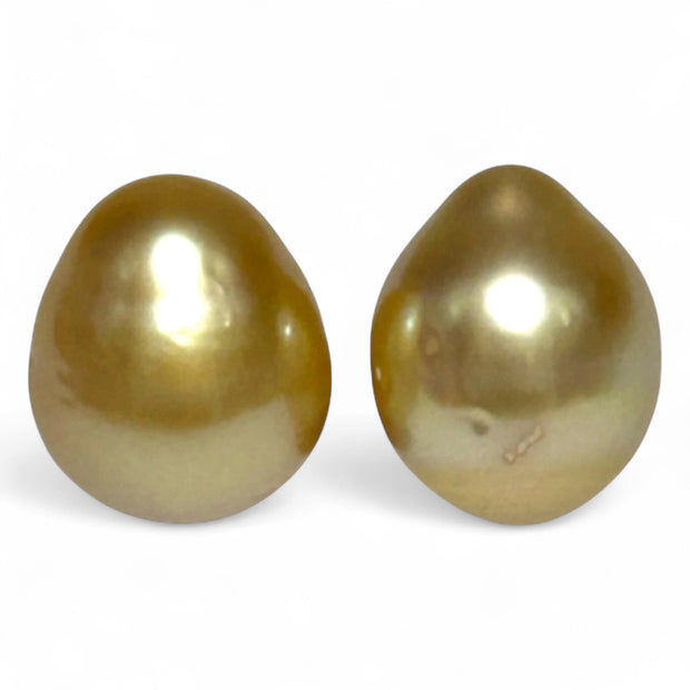 A Pair 10.5 x 12.5mm Deep Gold Philippines South Sea Oval Pearls