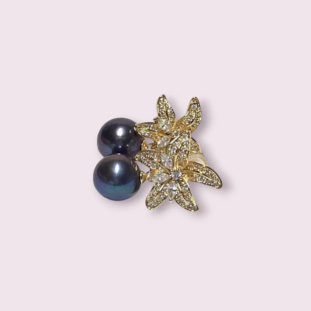 Round 10 - 10.5mm Edison Purple Black Blue Pearl Dangle Earrings