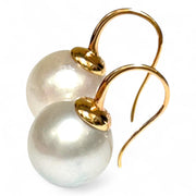 Gorgeous 13.1mm South Sea Silver White Round Pearl Dangle Earrings