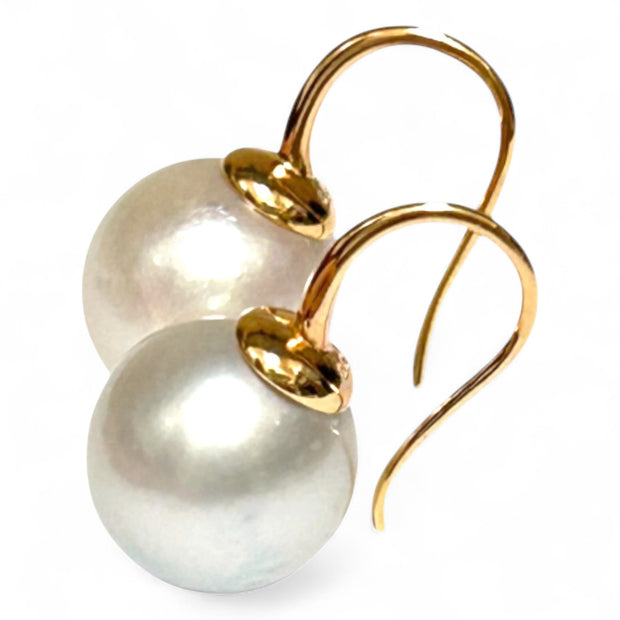 Gorgeous 13.1mm South Sea Silver White Round Pearl Dangle Earrings