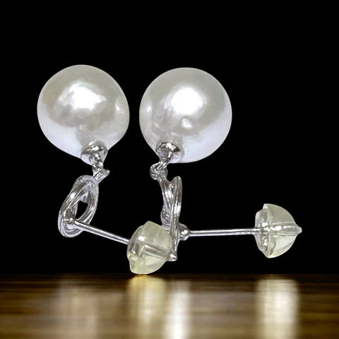 Natural White 10x10.4mm Edison Oval Round Pearl Dangle Earrings – Elegant and Classic Jewelry