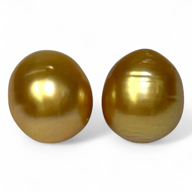 A Pair 11.3 x 12.5mm Deep Gold Philippines South Sea Looses Pearl