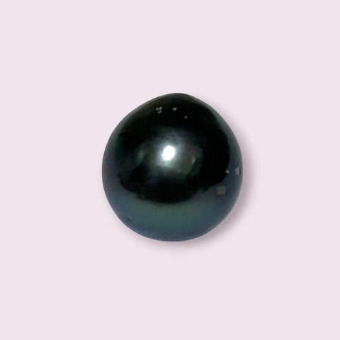 Huge Oval Round 14.6 x 15.4mm Peacock Black Tahitian Sea Pearl Loose