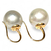 Gorgeous 13.1mm South Sea Silver White Round Pearl Dangle Earrings