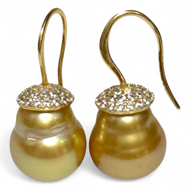 Elliptical 11.6x13mm Rich Golden Philippine South Sea Pearl Earrings