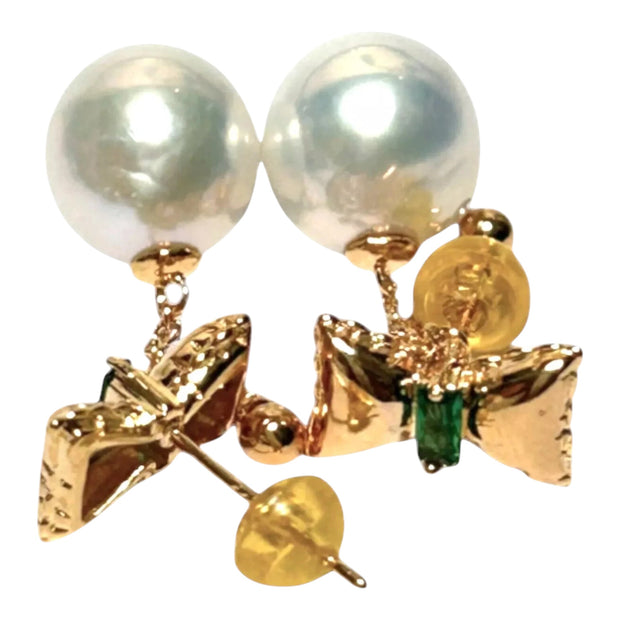 Butterfly Round 10.5 - 11mm Edison Silver White Pearl Dangle Earrings