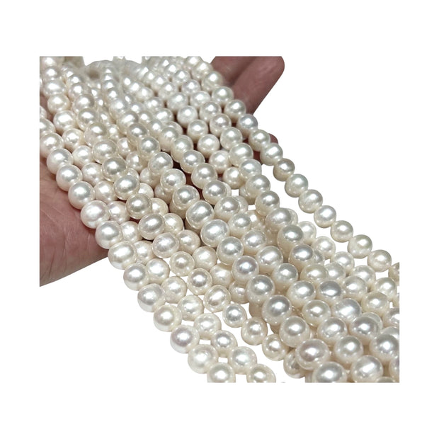 5A Superb 7.5 - 8.5mm White Cultured Pearl 16" Strand - Necklace
