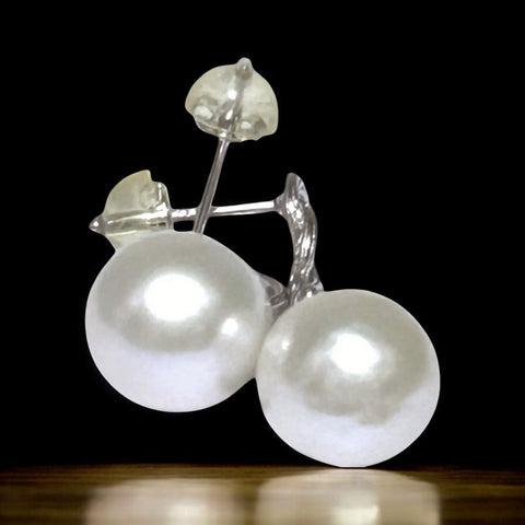 Natural White 10x10.4mm Edison Oval Round Pearl Dangle Earrings – Elegant and Classic Jewelry