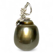 Oval 12 x 15.3mm Tahitian South Sea Peacock Black Green Pearl Pendant