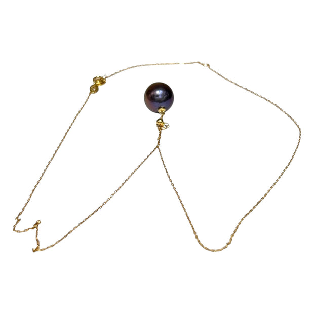 925 Sterling Silver Chain Edison Black Blue Pearl 15 - 20 in Adjustable