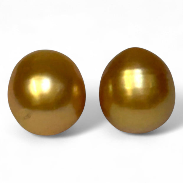 A Pair 11.3 x 12.5mm Deep Gold Philippines South Sea Looses Pearl
