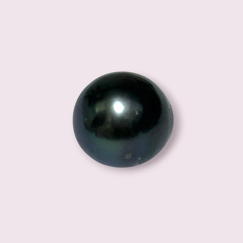Huge Oval Round 14.6 x 15.4mm Peacock Black Tahitian Sea Pearl Loose