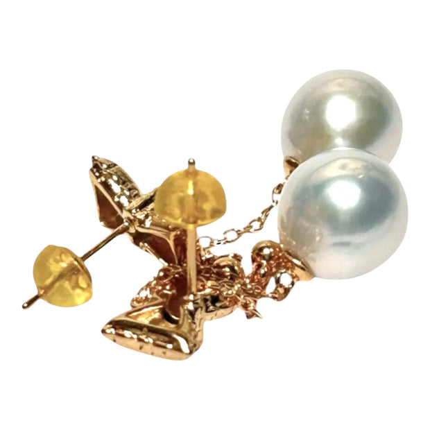Butterfly Round 10.5 - 11mm Edison Silver White Pearl Dangle Earrings