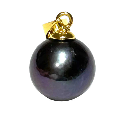 Genuine 11mm Peacock Black Pinkish Round Edison Pearl Pendant