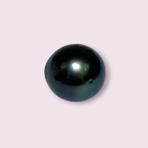 Huge Oval Round 14.6 x 15.4mm Peacock Black Tahitian Sea Pearl Loose