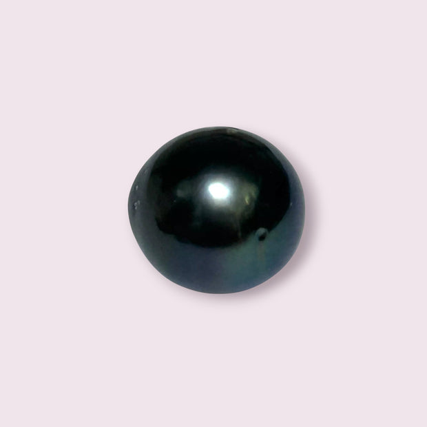 Huge Oval Round 14.6 x 15.4mm Peacock Black Tahitian Sea Pearl Loose