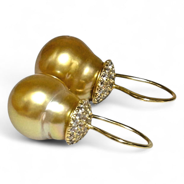 Elliptical 11.6x13mm Rich Golden Philippine South Sea Pearl Earrings