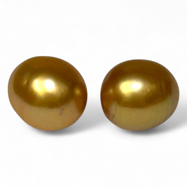 A Pair 11.3 x 12.5mm Deep Gold Philippines South Sea Looses Pearl