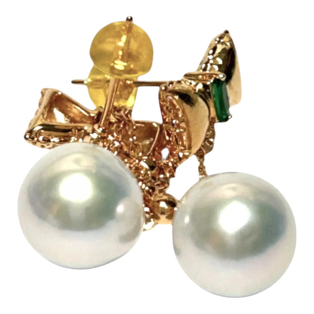 Butterfly Round 10.5 - 11mm Edison Silver White Pearl Dangle Earrings