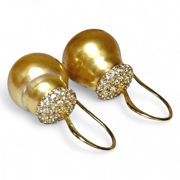 Elliptical 11.6x13mm Rich Golden Philippine South Sea Pearl Earrings